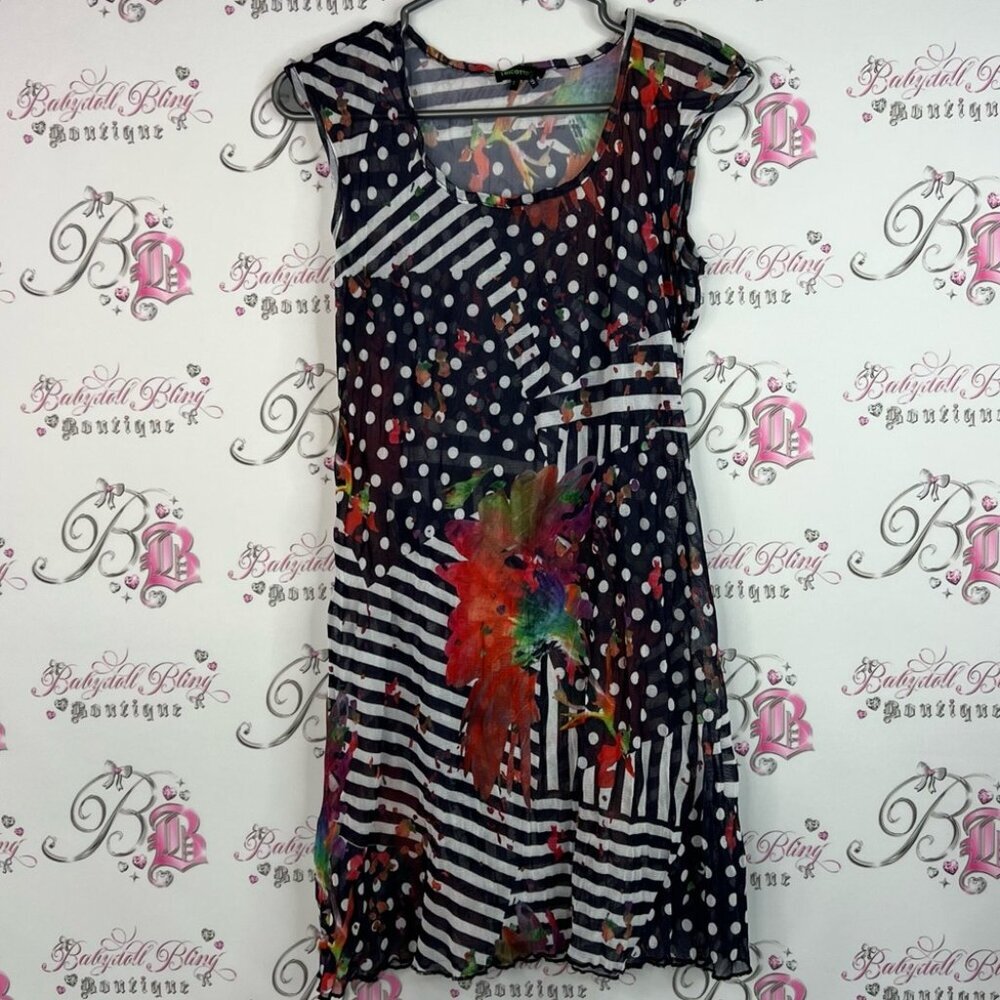 Tricotto Dress floral flowers mesh style patchwork Polka Dots and Stripes
